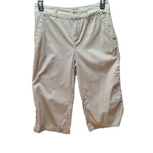 Caribbean Joe Womens Capri Pants Khaki Size 8 100% Cotton Zipper Button Closure